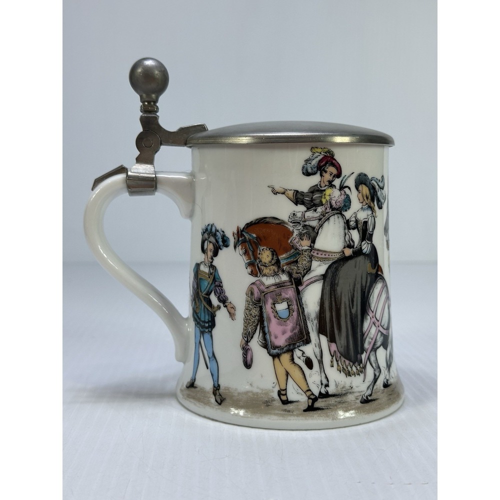 Alboth & Kaiser Porcelain Beer Stein Medieval Royalty Riding Horses Germany